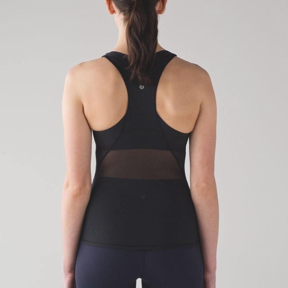 Lululemon Bodycon Tank Women's Size 6 Black Sheer Polka Dot Stretch Yoga Pilates